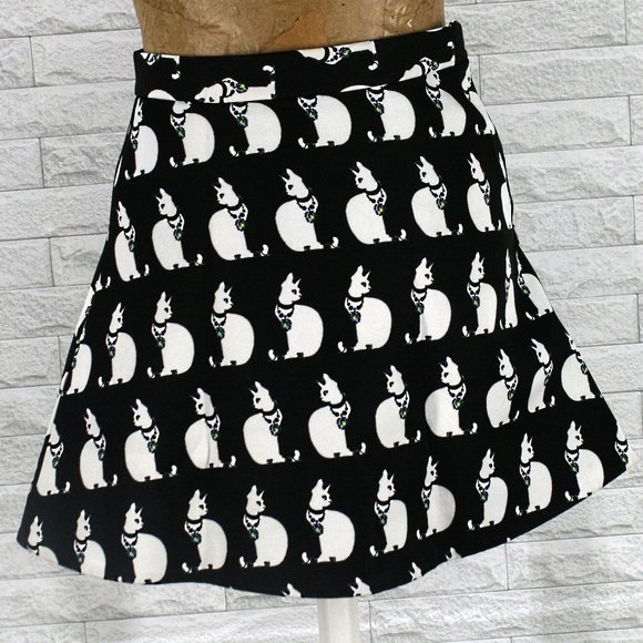 FIVE PLUS Skirt Skater Cat Print Mini Black with White Embellished X-Small - Picture 4 of 13